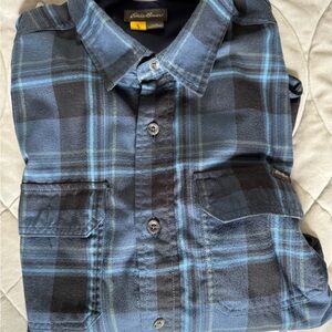 Eddie Bauer Men's Black and Blue Plaid Shirt